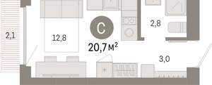 Студия квартира, вторичка, 21м2, 7/12 этаж