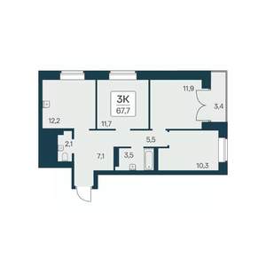3-к квартира, вторичка, 68м2, 28/30 этаж
