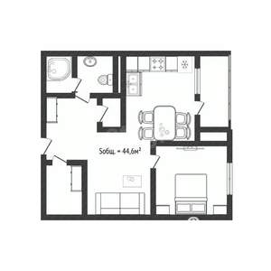 2-к квартира, вторичка, 45м2, 17/19 этаж