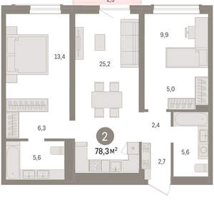 2-к квартира, вторичка, 78м2, 2/15 этаж