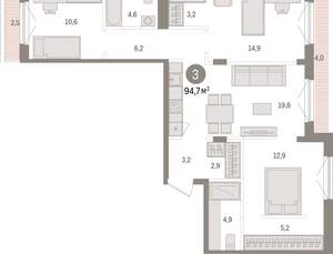 3-к квартира, вторичка, 95м2, 8/15 этаж