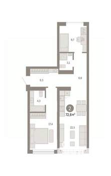 2-к квартира, вторичка, 73м2, 1/7 этаж