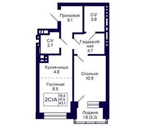 2-к квартира, вторичка, 43м2, 20/20 этаж