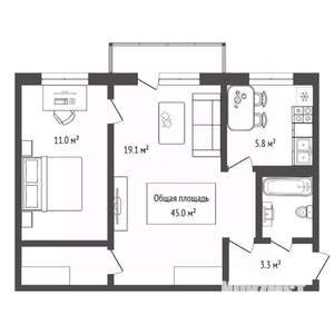 2-к квартира, вторичка, 45м2, 5/5 этаж