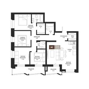 5-к квартира, вторичка, 111м2, 22/23 этаж