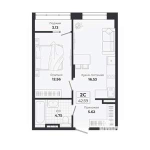 2-к квартира, строящийся дом, 39м2, 3/9 этаж
