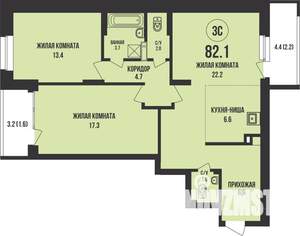 3-к квартира, вторичка, 82м2, 2/13 этаж