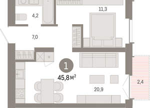 1-к квартира, вторичка, 46м2, 6/23 этаж