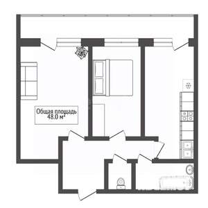 2-к квартира, вторичка, 48м2, 9/17 этаж