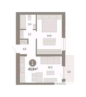 1-к квартира, вторичка, 44м2, 2/8 этаж