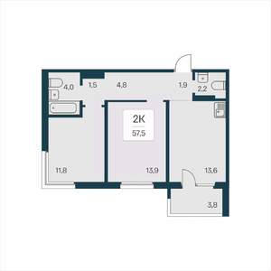 2-к квартира, вторичка, 58м2, 10/17 этаж