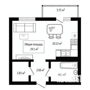 Студия квартира, вторичка, 31м2, 6/17 этаж