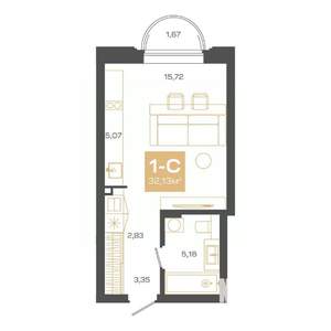 1-к квартира, строящийся дом, 32м2, 14/24 этаж