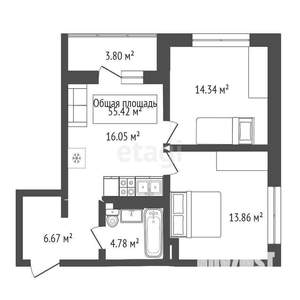 2-к квартира, вторичка, 60м2, 15/25 этаж