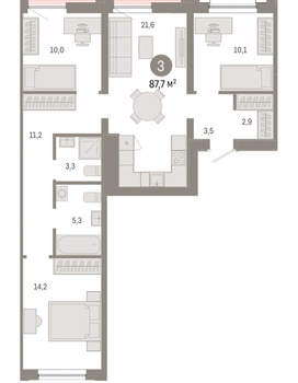 3-к квартира, вторичка, 88м2, 6/17 этаж