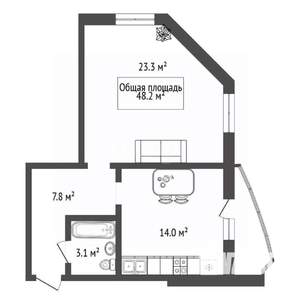 1-к квартира, вторичка, 48м2, 15/27 этаж