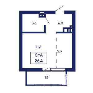 Студия квартира, вторичка, 26м2, 13/14 этаж