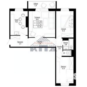 3-к квартира, строящийся дом, 75м2, 8/15 этаж