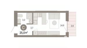 Студия квартира, вторичка, 25м2, 3/8 этаж