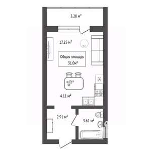 Студия квартира, вторичка, 31м2, 4/17 этаж