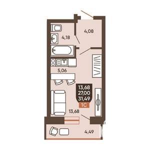 1-к квартира, вторичка, 31м2, 12/19 этаж