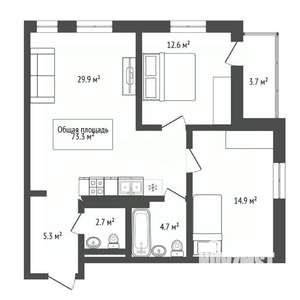 3-к квартира, вторичка, 74м2, 8/9 этаж