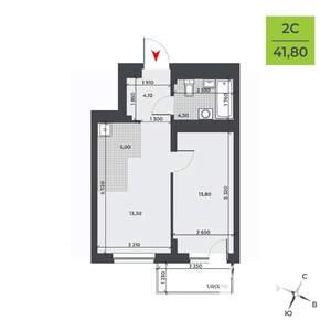 2-к квартира, строящийся дом, 42м2, 18/21 этаж