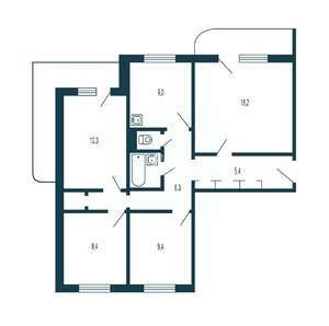 4-к квартира, вторичка, 82м2, 9/10 этаж