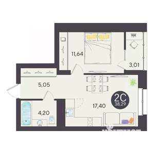 2-к квартира, строящийся дом, 38м2, 5/10 этаж