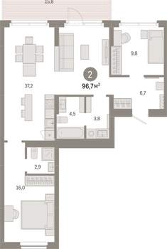 2-к квартира, вторичка, 97м2, 2/12 этаж