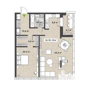 2-к квартира, вторичка, 91м2, 11/14 этаж