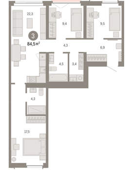 3-к квартира, вторичка, 84м2, 2/23 этаж
