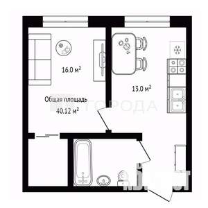 1-к квартира, вторичка, 40м2, 4/17 этаж