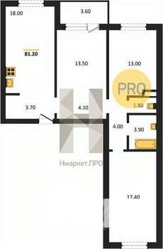3-к квартира, сданный дом, 81м2, 2/17 этаж