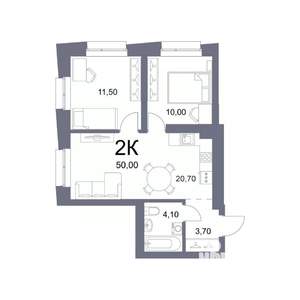2-к квартира, вторичка, 50м2, 17/25 этаж