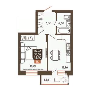 1-к квартира, вторичка, 42м2, 14/19 этаж