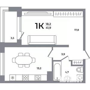 1-к квартира, вторичка, 41м2, 17/17 этаж