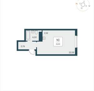 Студия квартира, вторичка, 33м2, 17/26 этаж