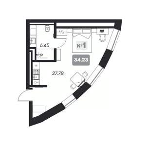 Студия квартира, вторичка, 34м2, 6/22 этаж