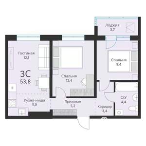 3-к квартира, вторичка, 54м2, 16/16 этаж