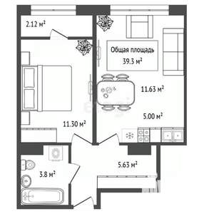 2-к квартира, сданный дом, 39м2, 9/18 этаж