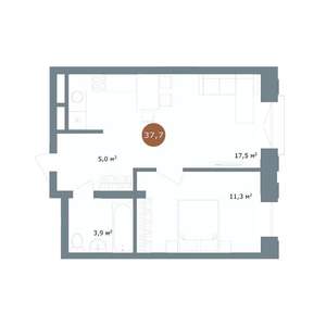 2-к квартира, вторичка, 38м2, 17/18 этаж
