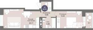 2-к квартира, вторичка, 47м2, 3/15 этаж