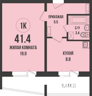 1-к квартира, вторичка, 41м2, 6/13 этаж