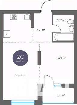 2-к квартира, вторичка, 41м2, 11/18 этаж
