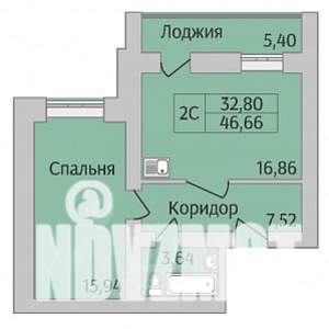 2-к квартира, строящийся дом, 47м2, 2/12 этаж
