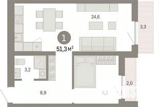 1-к квартира, вторичка, 51м2, 14/15 этаж
