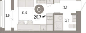 Студия квартира, вторичка, 21м2, 5/23 этаж