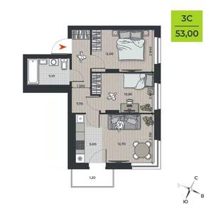 3-к квартира, вторичка, 54м2, 3/21 этаж