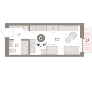 Студия квартира, вторичка, 26м2, 4/23 этаж